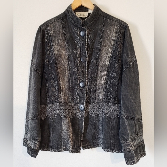 Christopher & Banks Jackets & Blazers - Flashback | Jackets Charcoal Embroidered Denim Jacket